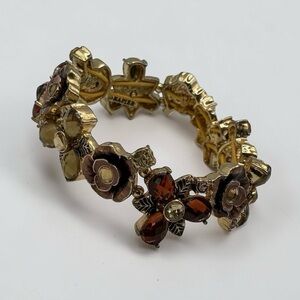 Vintage Napier Gold-Tone Floral Crystal Stretch Bracelet Size 7